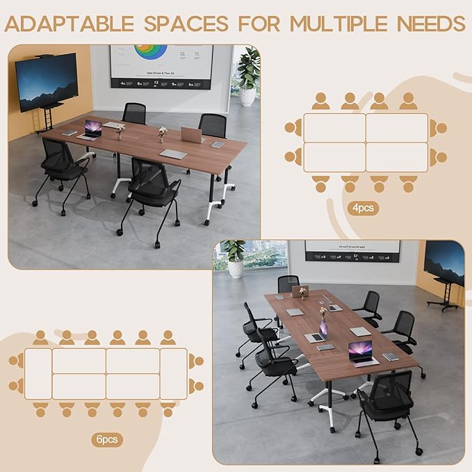 Folding Conference Table 4ft 5ft, Foldable Office Meeting Desk for 6 People, Multiple Sizes Colors Mobile Conference Room Table for Training Room School Business Furniture (4, Walnut, 55in)