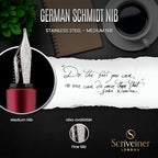 Scriveiner Personalized Luxury EDC Fountain Pen (Medium), Stunning Matt Red Pocket Pen, Chrome Finish, Schmidt German Nib, Best Engraved Fountain Pen Gift Set for Men & Women, Name Engraving