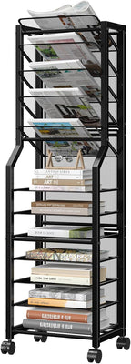 Simple Trending 12 Tier Rolling File Cart,Desk File Organizer with Sliding Trays and Wetal Mesh Paper Letter Storage Multi Functional Rolling Clutter Cart for Office, Home, School, Black