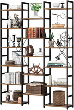 NUMENN 6-Tier Bookshelf Triple Column Bookcase with 17 Adjustable Open Display Shelves, Modern Book Shelves，Rustic Industrial Style Bookshelves for Bedroom, Living Room and Home Office, Vintage