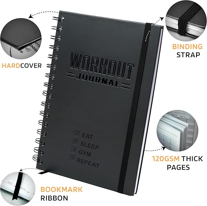 Nextnoid Hardcover Fitness Planner Workout Journal for Men & Women - A5 Sturdy Fitness Log Book to Track Gym & Home Workouts - Separately Packaged 2 Pieces