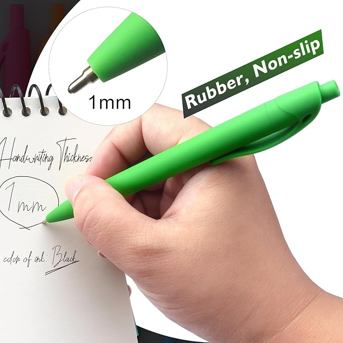 Bribobo Ballpoint Pens Black Ink Pens Medium Point Retractable Ballpoint Pens, 1.0MM Black Ink, 8 Pack, Colorful