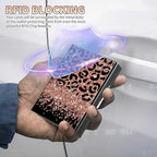 BWEGRHE Slim Credit Card Holder, Leopard Glitter RFID Blocking Metal Wallet for Men & Women, Aluminum Minimalist Hard Case Pocket-Sized Business Cards Organizer (Fits Up to 10 Cards)