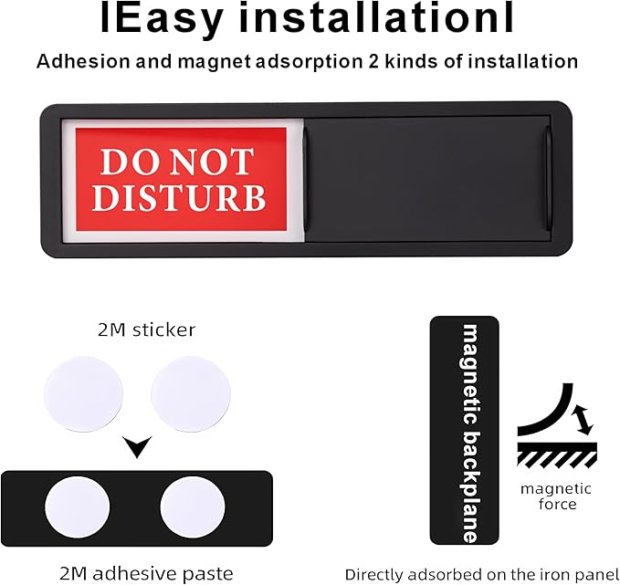 Do Not Disturb/Welcome Door Sign, Sliding Privacy Indicator Sign for Home Office, Restroom, Conference Room, Hotel, Hospital, 7x2 Inch Slider Door Signs (Black)