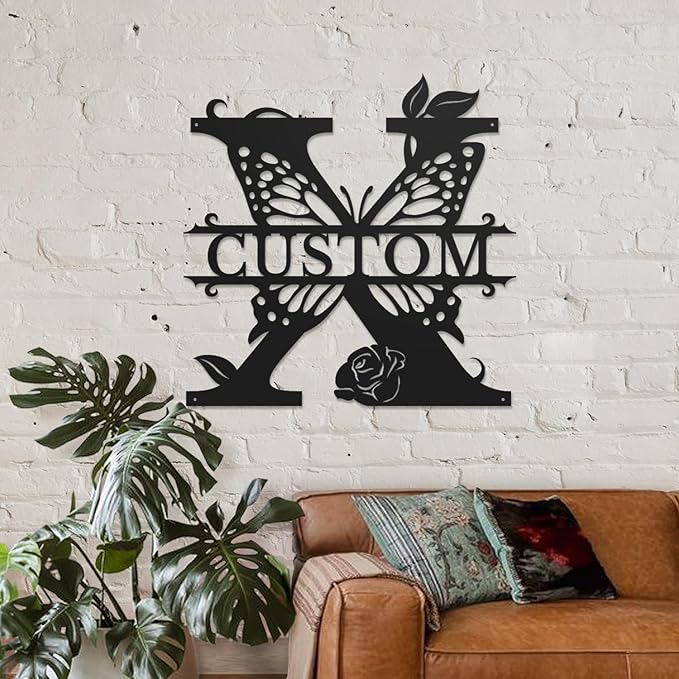 Personalized Custom Letter Name metal Signs,Custom Black Letter Monogram Wall Art Decor,Metal Signs Plaques Outdoor wall Decorative Signage (X)