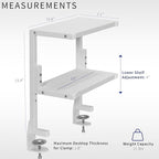 VIVO Clamp-on 13 inch Above or Below Desk 2-Tier Shelving Unit for Table Accessories, Gaming Devices, and More, Storage Tray, Desktop Organizer, White, STAND-SHELF2CW