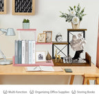 Jolitac Wood Desktop Shelf, Desktop Organizer Office Storage Rack Adjustable Wood Display Shelf 3 Tier Storage Display Rack Office Decor Stand Shelves with Metal Frame (Brown)
