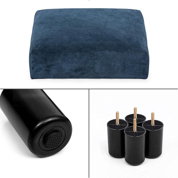 Joveco Small Foot Rest Stool Ottoman, 15" Fabric Square Short Low Footstool Upholstered Footrest for Chair, Under Office Desk, Living Room, Navy Blue