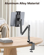 OMOTON Adjustable Tablet Stand for iPad, Desk Phone Holder for Bed with 2 Clamps, Flexible Aluminum Alloy Mount with 360° Rotation for 4-13" Devices (Black)