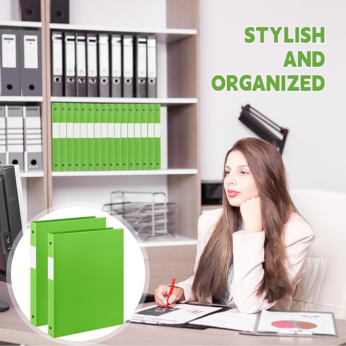 Henoyso 48 Pcs 3 Ring Binder 0.5 Inch Round Fits Letter Size 8.5'' x 11'' Paper Plastic Flexible Binder Bulk Holds 140 Sheets with 1 Pockets Versatile Organizer for Home Office School (Tender Green)
