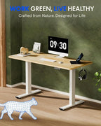 FLEXISPOT EN1 Solid Wooden Single-Piece Standing Desk, 48 x 24 Inches Sit Stand Desks for Home Office and Gaming (White Frame + Rubber Wood Top, 2 Packages)