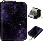 BWEGRHE Cute Credit Card Holder with Zipper, Purple Galaxy RFID-Blocking Card Case Small Wallet for Women Men, Multi-slot Card Organizer Case Travel Accordion Wallet