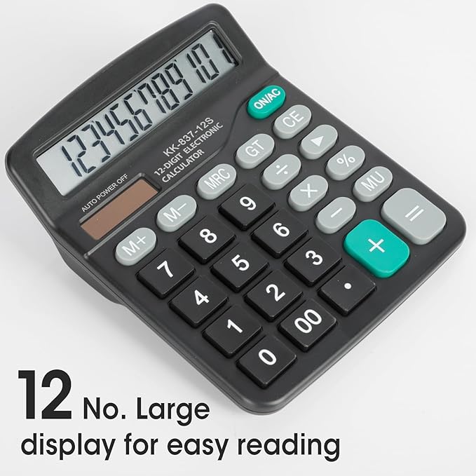 6 Pack Calculator Bulk, 12 Digits Calculators Desktop with Large LCD Display and Sensitive Butto, Solar and Battery Dual Power, Desk Calculator for Office, School, Home