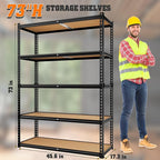LEVELEVE 5-Tier Storage Shelving Unit, 2020 lbs Capacity, Heavy Duty Adjustable Metal Utility Shelf, 48" L x 18" W x 73" H for Garage, Kitchen, Pantry, Basement, Bathroom, Laundry