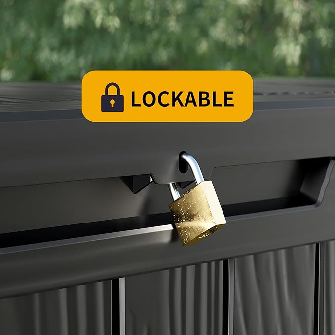 Decksplore Outdoor Storage Box Waterproof Large, 180 Gallon Lockable Resin Deck Box, Patio Storage Bin for Pool Accessories Cushion Furniture, Garden Tools, UV-Resistant Outside Delivery, Black