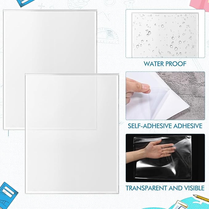 Outus Self Adhesive Shop Ticket Holders Clear Plastic Sleeves Adhesive Pockets Work Order Job Ticket Holders for Home Office Posting Signs(8.5 x 11 Inch,120 Pcs)