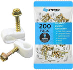 STEREN Coaxial Cable Clips - Cable Holder - Wire Clips - Siding Clips for Hanging - Cord Holder for Desk - Cable Clamps (White, 200 Count - Single Screw)