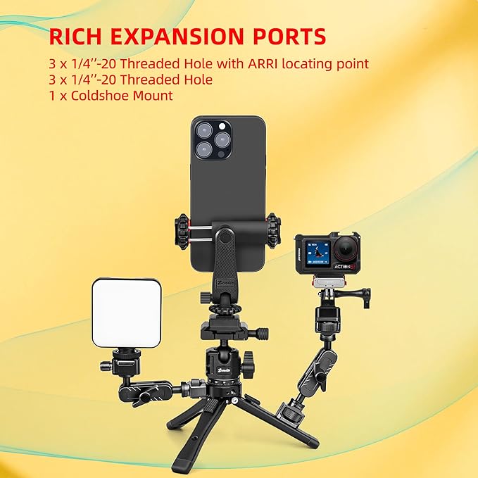 Zeadio Heavy Duty Metal Tripod Kit with Arca Ball Head - Universal Phone Vlogging Kit, Cell Phone Stand & Travel Tripod for iPhone/Android, Camera, Gimbal, Action Cam etc
