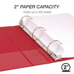 Samsill 2 Inch 3 Ring Binder, Made in USA, Economy Round Ring, Clear View Cover, 425 Sheet Capacity - for School, Home, Office - Ruby Red