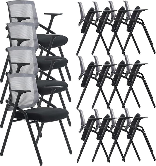 16 Pack Conference Room Chairs, Folding Office Desk Chair with Lumbar Support and Sliding Armrest, Stackable Office Guest Chairs & Reception Chairs