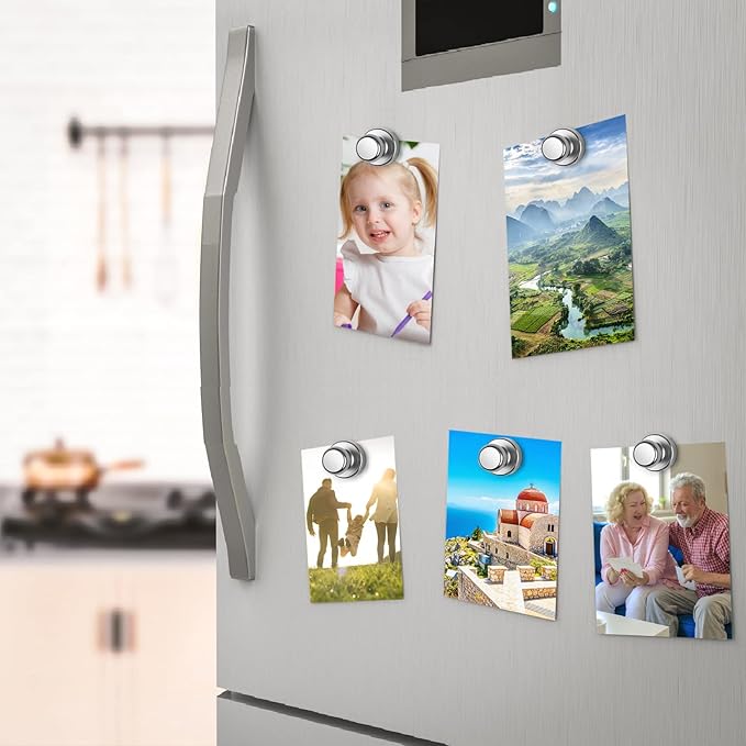 Junarter 12 Pack Magnetic Push Pins, Silver Strong Fridge Magnets, Whiteboard Magnets, Refrigerator Magnets Strong, Dry Erase Board Magnets for Fridge, Whiteboard, Office, Classroom, Kitchen, Map