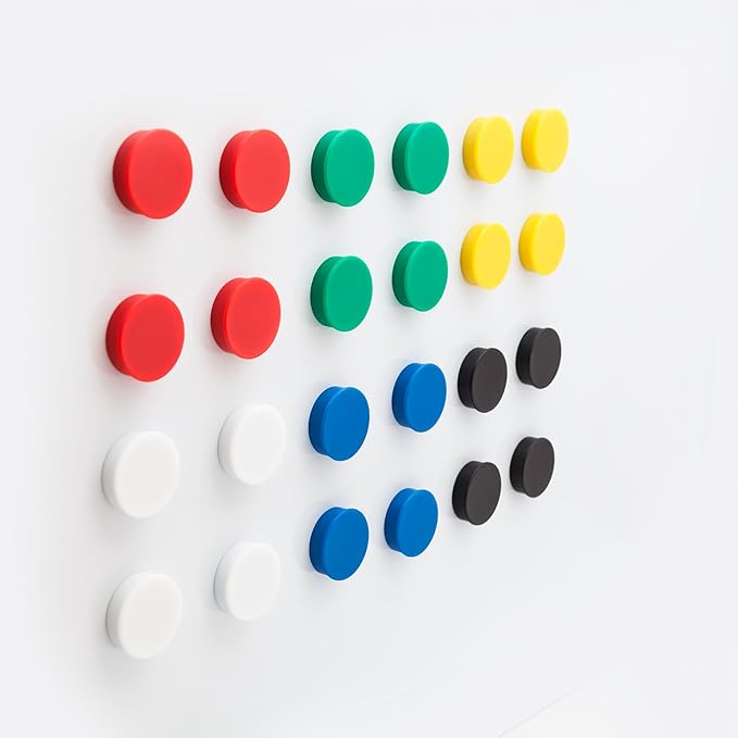 Round Fridge Magnets, Button Shaped, Small Colorful Magnetic Discs for Kitchen, Cabinet or Classroom, Perfect Whiteboard Supplies for Teachers - 24 Bullseye Office