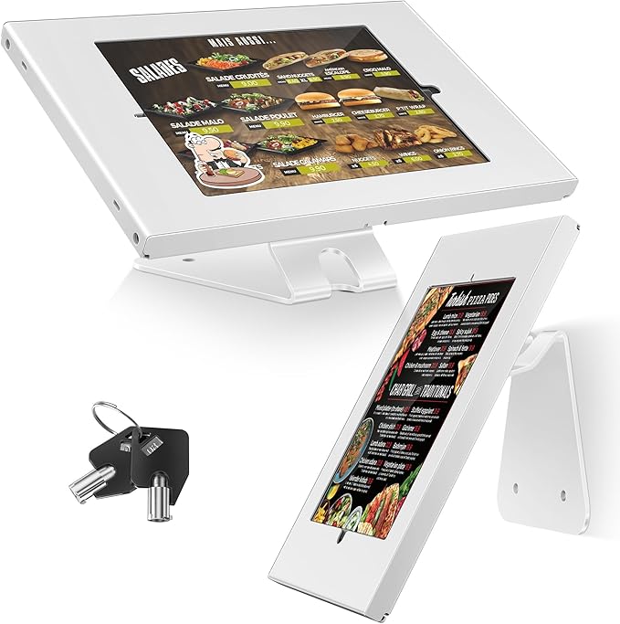 AboveTEK Anti-Theft Tablet Stand – iPad Locking & Security Stand, Countertop & Wall Mount POS Stand, 360° Swivel Kiosk Stand for iPad/iPad Air/iPad Pro – Ideal for Retail Business (White)