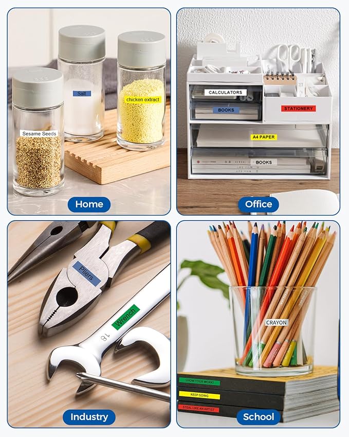 6-Pack TZe TZ Tape 9mm 0.35" Laminated Colored Compatible for Brother P Touch Label Tape 3/8 Inch for PT-D210 D220 H110 D400 Label Maker, Clear/White/Red/Blue/Yellow/Green