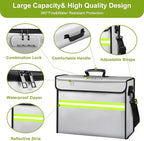 Fireproof Money Bags with Lock-6500°F Fireproof Document Box,10 Layers Insulation Materials&Waterproof Zipper,Removable Folder Layers/Wallet,Reflective Strip for Cash,Valuables(14.2”x 9.6”x 4.1”)