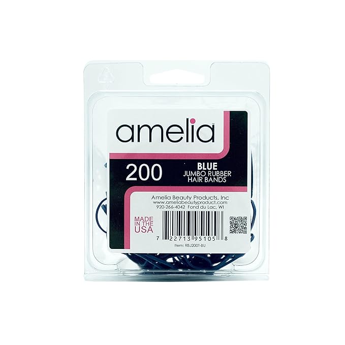 200, Jumbo Size, Blue Color, US Made Rubber Bands for Pony Tails and Braids