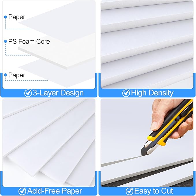 ToLanbbt 24 Pack White Foam Board, 24 x 36 x 3/16" Thick Foam Core Acid Free Poster Foamboard for Art Craft Projects, Painting, Displaying, Signage, Wedding, School