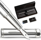 Ellington Pens Luxury Fountain Pen Set - Extra Fine Nib- Includes 3 Ink Cartridges, Refillable Ink Converter, Gift Box- Fountain Pens For Writing, Calligraphy, Journaling, Sketching (Silver Sonata)