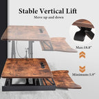 37 Inch Standing Desk Converter - Manual Pneumatic Spring, Two Monitor Stable Standing Desk Converter, 5.9"to18.8"Height Adjustable Laptop Workstation With Keyboard Tray For Home, Company(Tiger Brown)