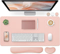 Bloss Leather Desk Pad and Keyboard Wrist Rest, Large Mouse Pad + Keyboard Pad+Mouse Wrist Support, Non-Slip Desk Mat Protector for Office, Home(31.5×15.7 Inches,Pink)