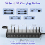 285W Charging Station for Multiple Devices, 10 Ports Fast Multi-Device Charger Organizer Compatible with MacBook Pro Laptop, iPhone, Android, Ipad, Tablet, Kindle, Multi-Device Charging Dock（Black）