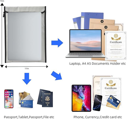 2 Pcs Fireproof Document Bag (15 x 11 inch), Waterproof Fireproof Money Bag for Cash with Zipper, Fire Safe Envelope Bag for Cash, Valuables, Legal Documents