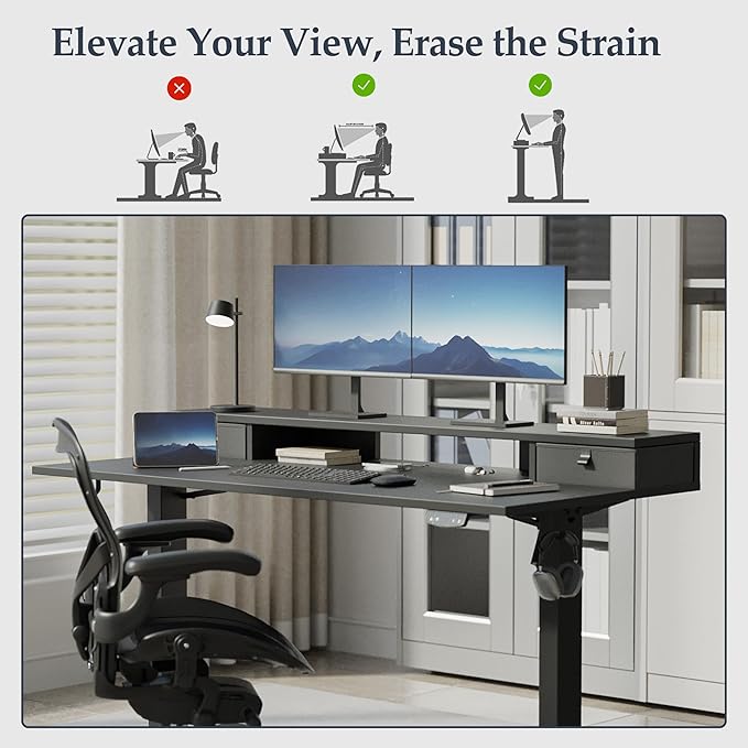 Klicelor 48 Inch Electric Standing Desk with Drawers, Adjustable Height Small Sit Stand Desk for Home Office, Compact Computer Workstation with Storage– Black