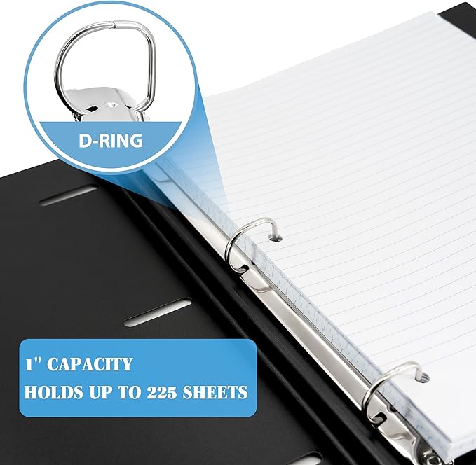 INFUN 1 Inch Telescoping 3 Ring Binder - 12 PCS-Black, Flexible Binders with Customizable Front Cover and Clear Catalog Pocket,1 inch Binders 3 Ring, 225 Sheet Capacity