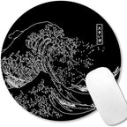IMAYONDIA Japanese Great Wave Mouse Pad Small, Black Anime Mouse Pads, Kanagawa Round Mousepad, Aesthetic Desk Decor, Anti Slip Rubber Base Mice pad for Computer Office Travel, 7.9 x 7.9 Inch