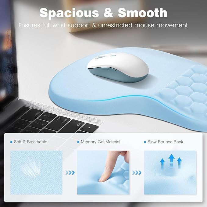 Ospelelf Ergonomic Mouse Pad and Keyboard Stand Wrist Rest Set, Memory Foam Comfort, Pain Relief for Typing, Office Desk Accessories,Blue