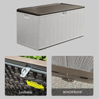 PATIOEASY 110GAL Deck Box - Grey，Wheeled Footlocker，Waterproof Resin Storage Bin for Patio Cushions