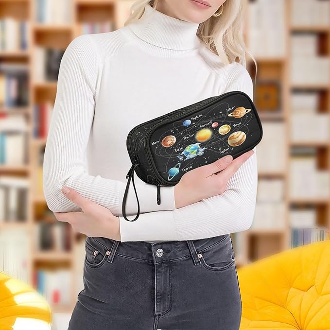 BOENLE Solar System Space Planets Pencil Case Box Boys Girls Large Pencil Pouch with Zipper Compartments Big Capacity Stationery Pen Bag Organizer for Kids Teens Adults School