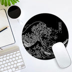 IMAYONDIA Japanese Great Wave Mouse Pad Small, Black Anime Mouse Pads, Kanagawa Round Mousepad, Aesthetic Desk Decor, Anti Slip Rubber Base Mice pad for Computer Office Travel, 7.9 x 7.9 Inch
