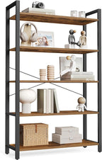 VASAGLE 5-Tier Bookshelf, Bookcase with Steel Frame, Book Shelf for Living Room, Home Office, Study, 11.8 x 31.5 x 60.2 Inches, Industrial Style, Rustic Brown and Ink Black ULLS081B01