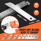JOYUMY 3 Pack Utility Knife Box Cutter Retractable, Compact Box Knife for Cartons, Cardboard and Boxes, with 10 Piece 18mm Wider Snap-off Blade Razor Sharp Blade, Perfect for Office and Home Use