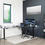 VIVO Electric Corner 84 x 63 inch L-Shaped Standing Desk, Memory Height Adjustment, Black Top Black Frame, DESK-E3CTBB-84