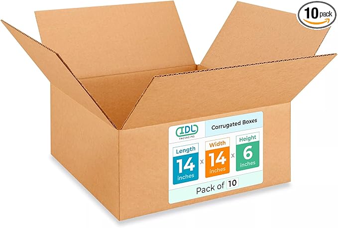 Medium Moving & Shipping Boxes 14x14x6 inches (10-Pack) - Extra Strength 200 lb vs Regular - Corrugated Heavy Duty Moving Boxes, Made in USA - Cardboard Moving Box by IDL Packaging