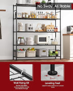 Sakugi Storage Shelves - 5 Tier Shelf Organizer, Heavy Duty Garage Shelving Unit with Leveling Feet, Stable Metal Shelves Organizer for Pantry, Kitchen and Closet, 47.3" W x 12.6" D x 60.8" H, Black