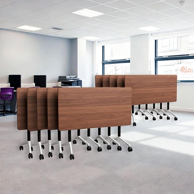 Goakwwuz Conference Room Table, Folding Conference Tables,Thicken Grey Tabletop,Flip Top Wooden Seminar Meeting Room Table for Conference Room Offices (10, Walnut, 70.8”)