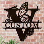 Personalized Custom Letter Name metal Signs,Custom Black Letter Monogram Wall Art Decor,Metal Signs Plaques Outdoor wall Decorative Signage (V)